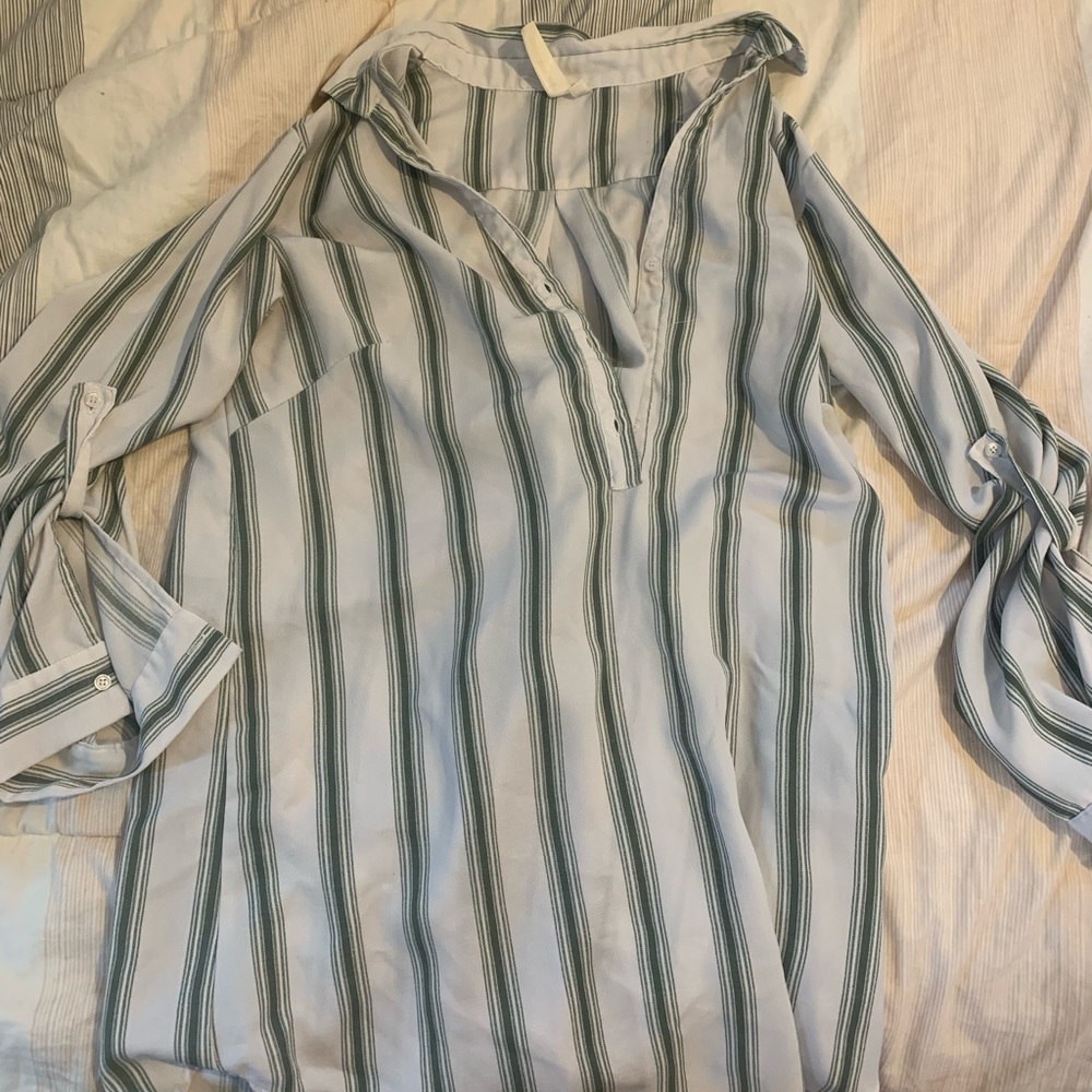 Green and white button up